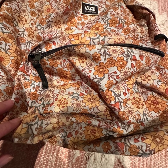 Vans Floral Backpack with Orange and Brown Design. Fall backpack. - Picture 3 of 6